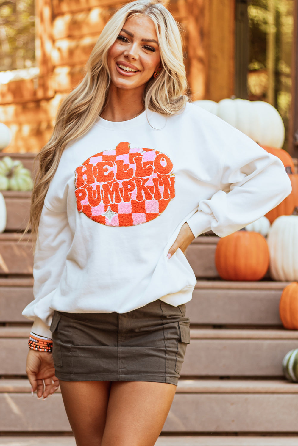Terry Halloween Citrouille Patched Pattern Sweatshirt épais