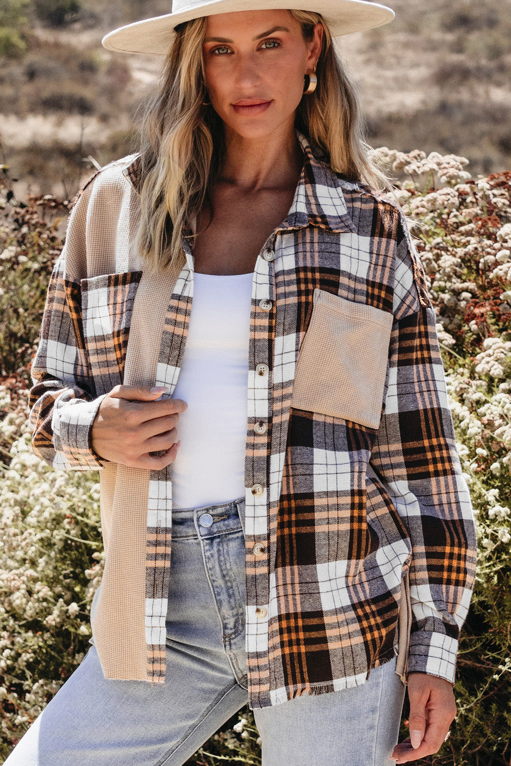 Veste patchwork a carreaux en tricot thermique