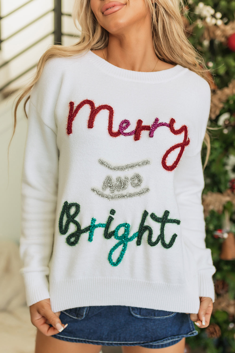 Pull de Noël graphique joyeux et lumineux Tinsel