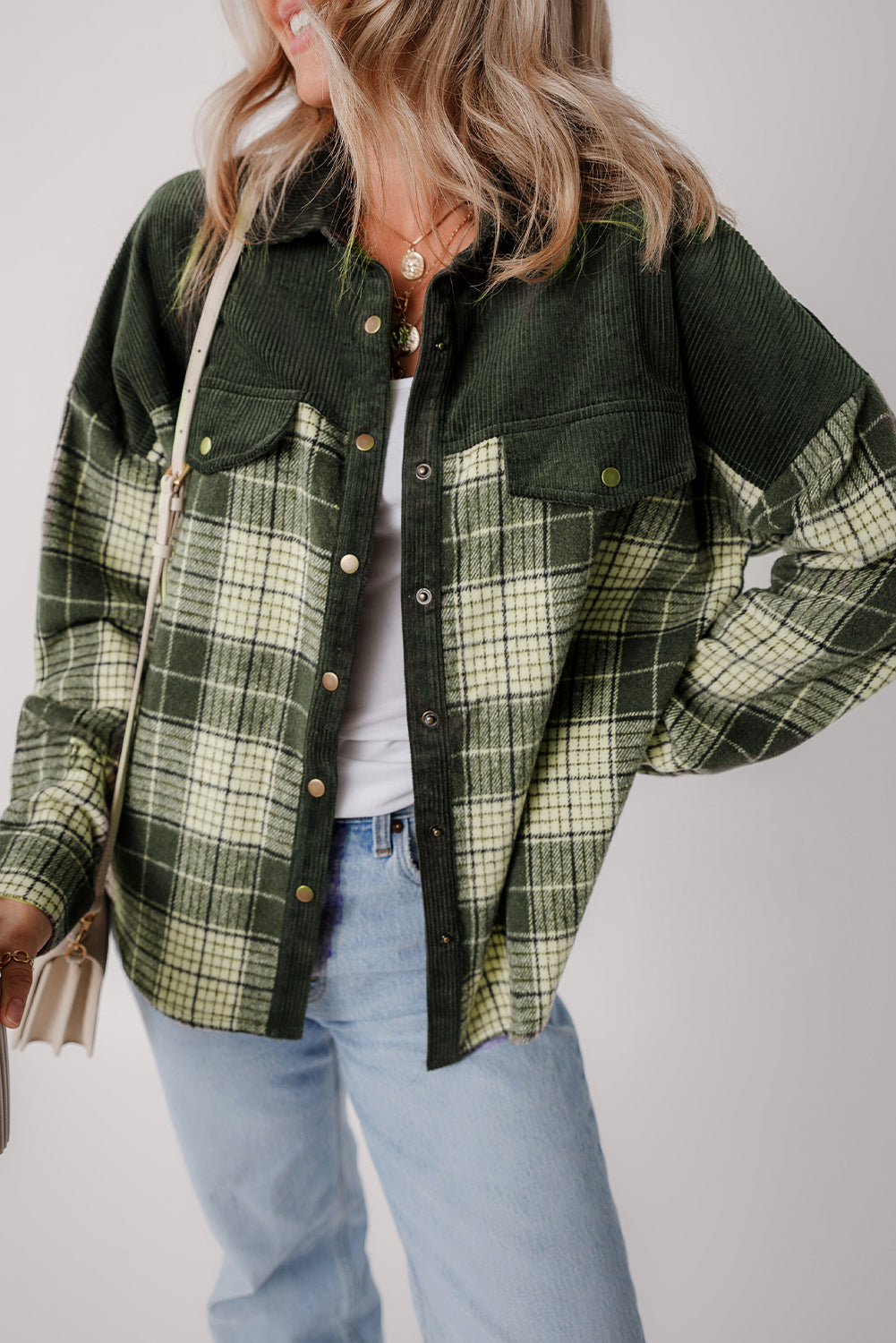 Veste à carreaux color block avec boutons-pression