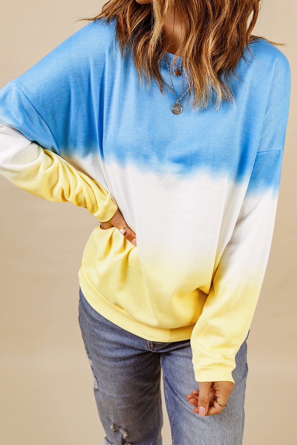 Sweat-shirt a motif tie-dye et bloc de couleurs