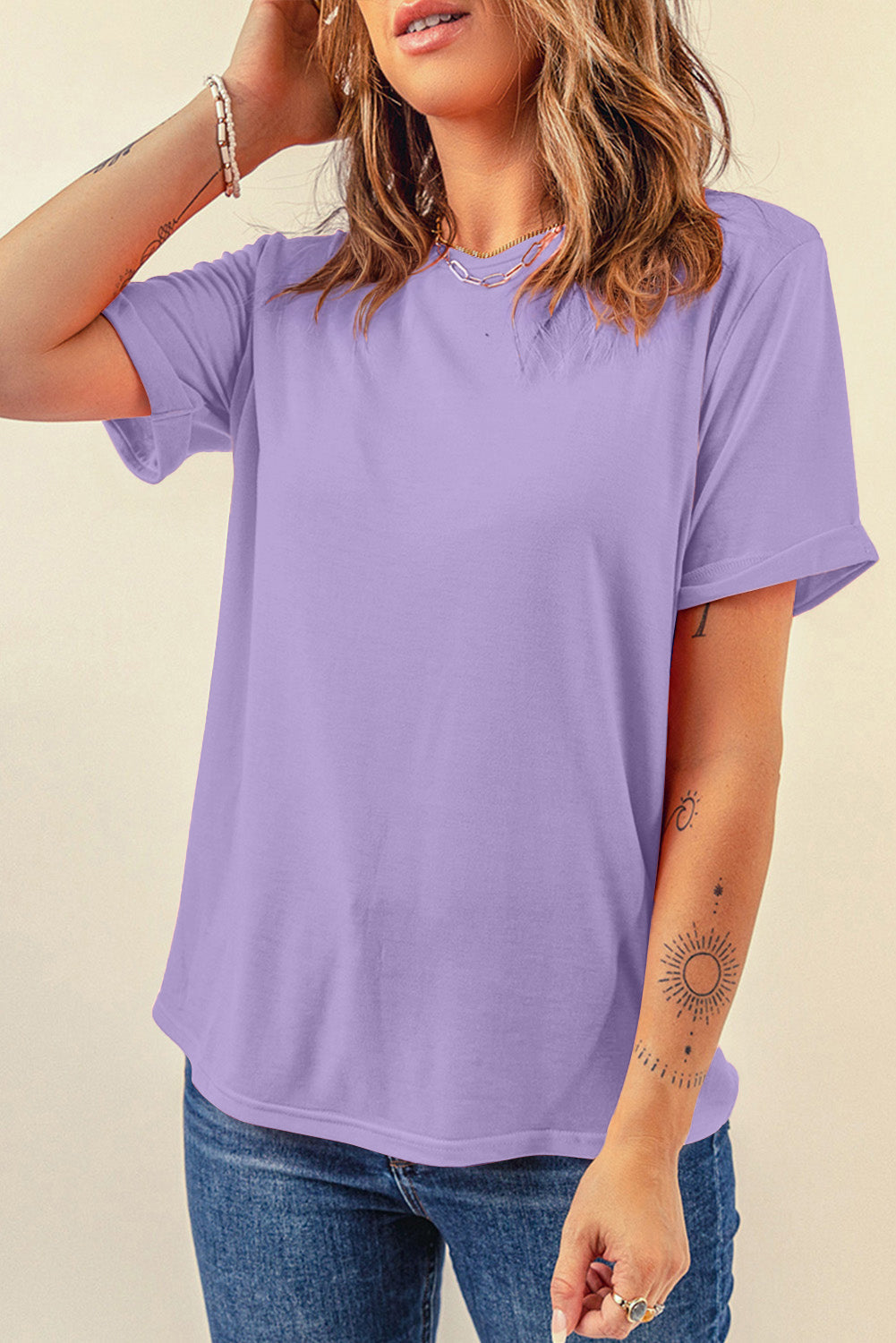 T-shirt décontracté à col rond uni