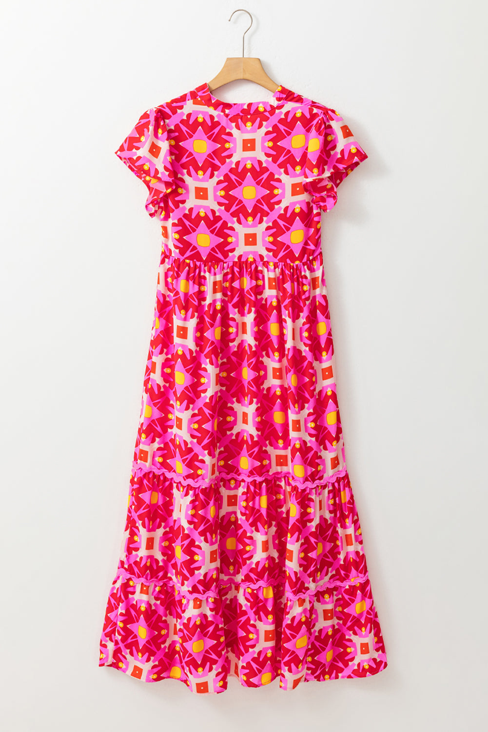 Robe longue a col en V et imprimé géométrique