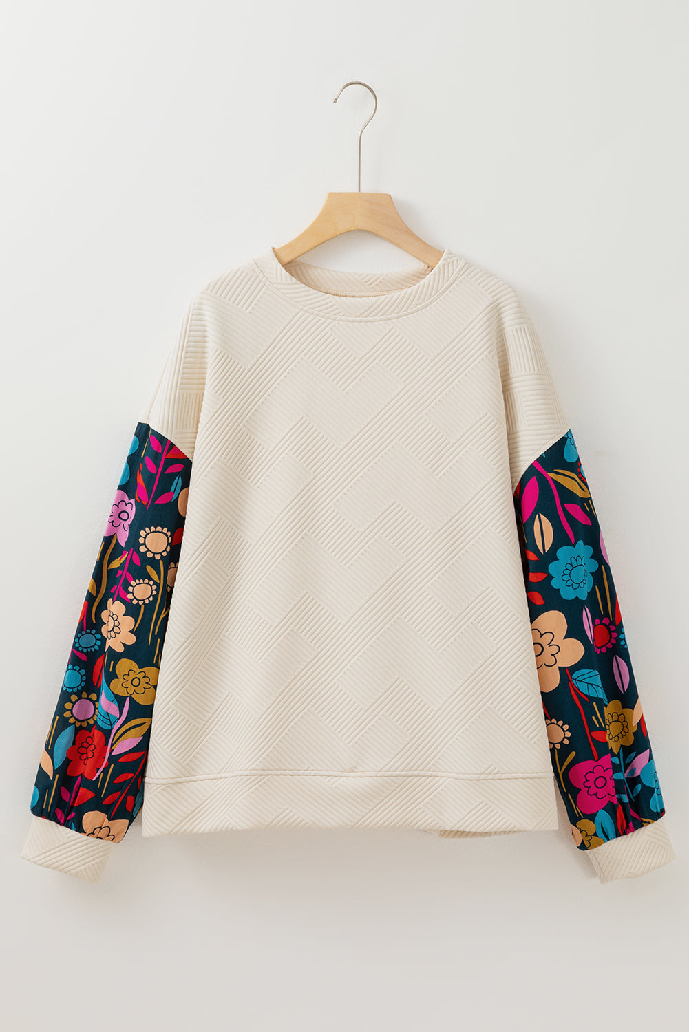 Haut Pull Texturé Floral a Manches Patchwork de Grande Taille