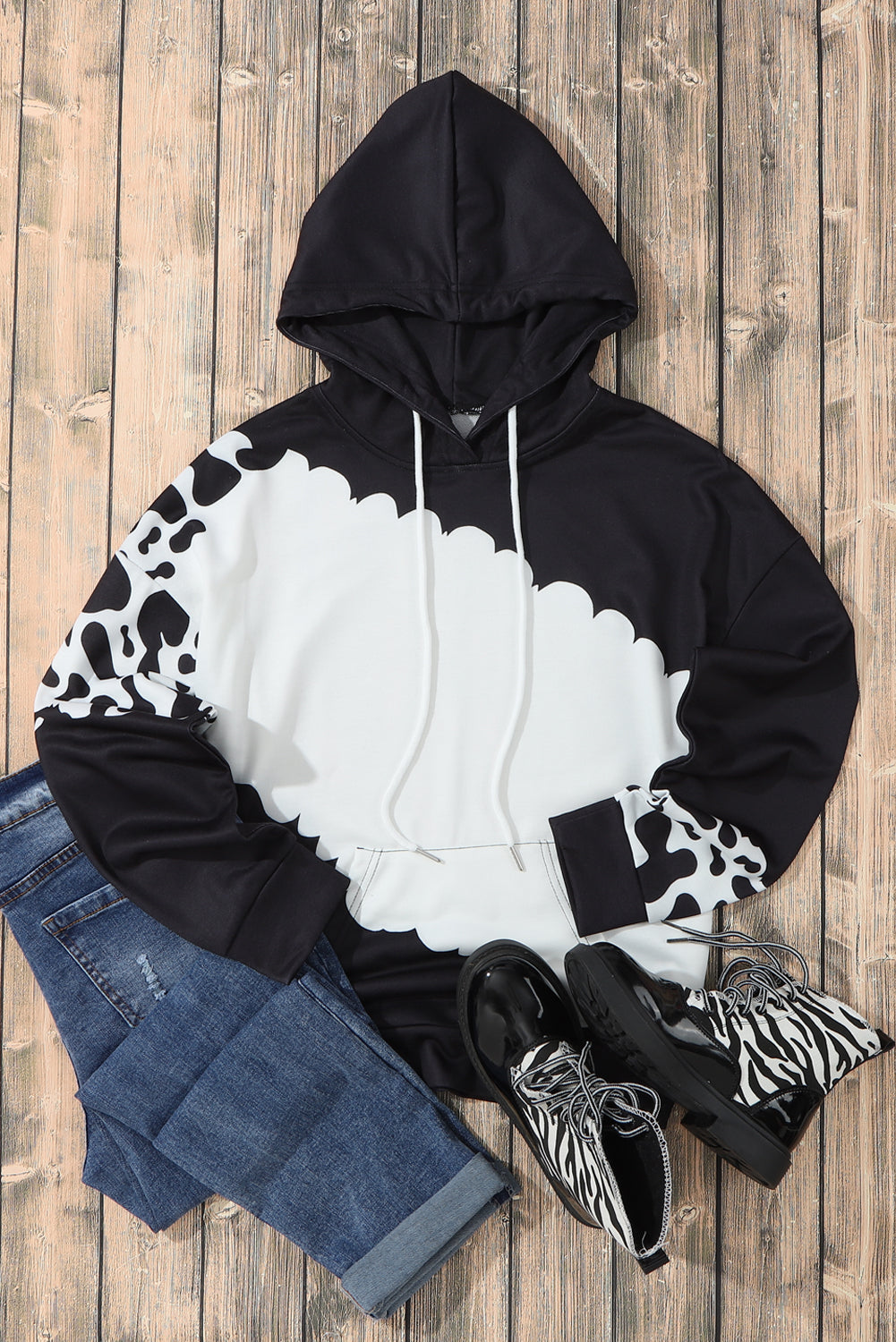 Sweat à capuche avec cordon de serrage et imprimé tie-dye de vache