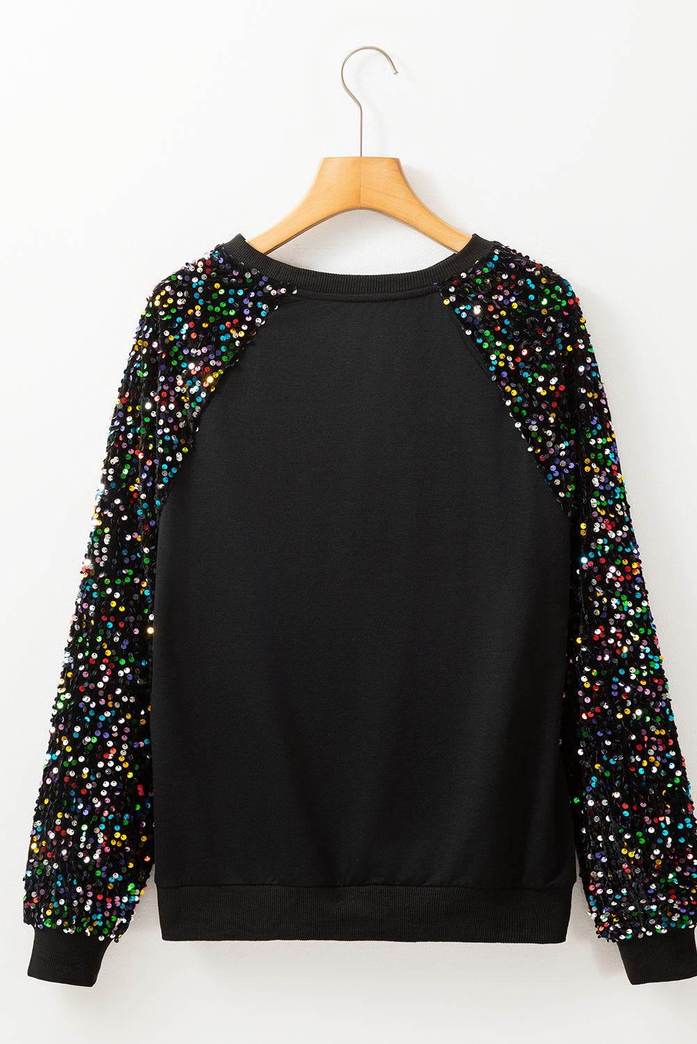 Sweat-shirt à col rond et manches raglan à sequins