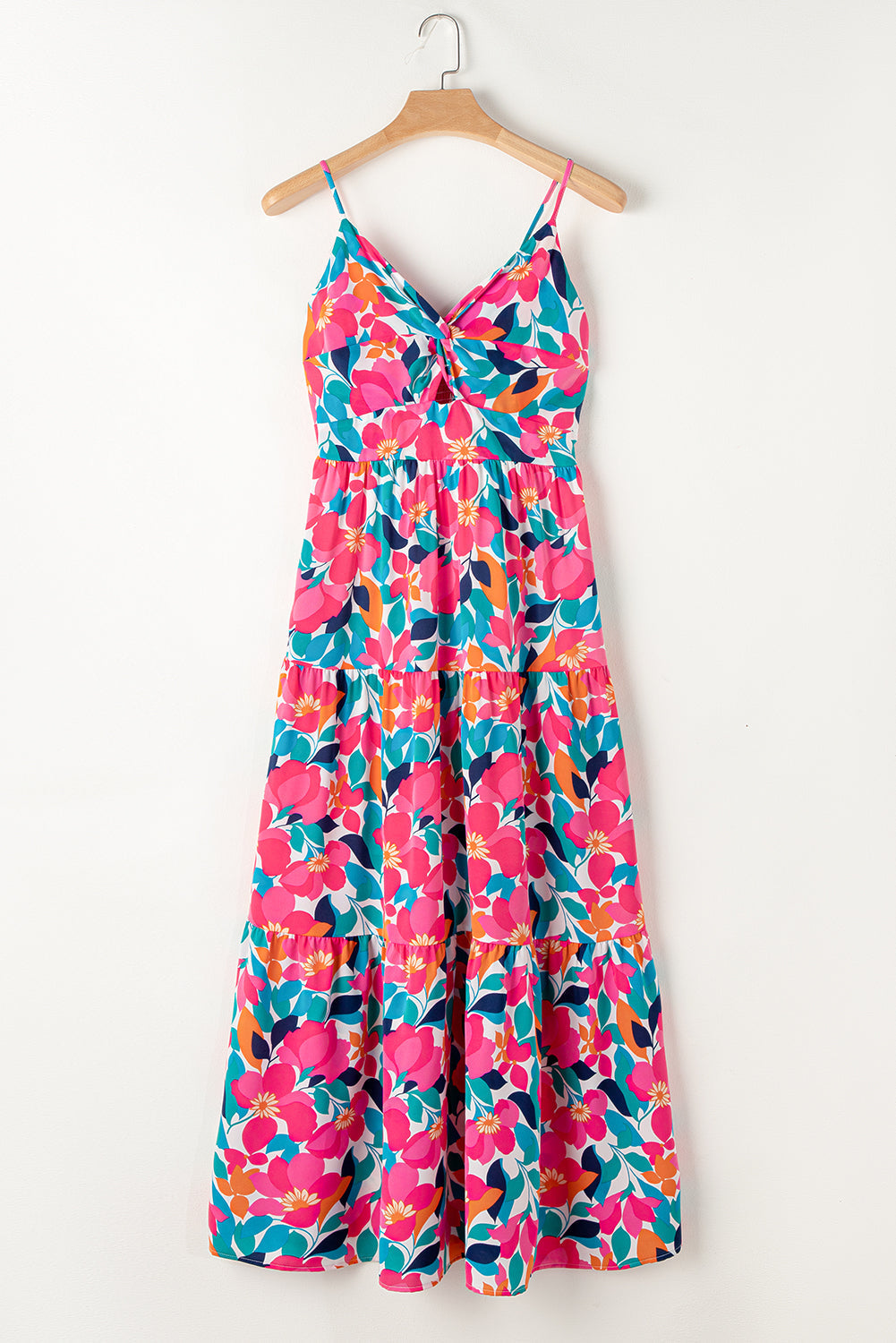 Robe longue à fleurs torsadée et smockée dans le dos
