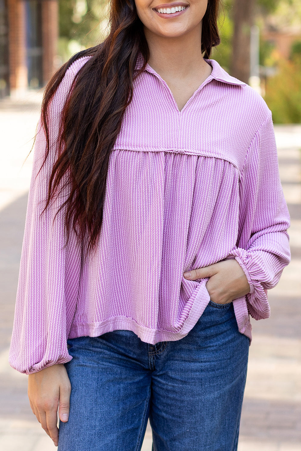 Chemisier babydoll a col en V et manches bulles