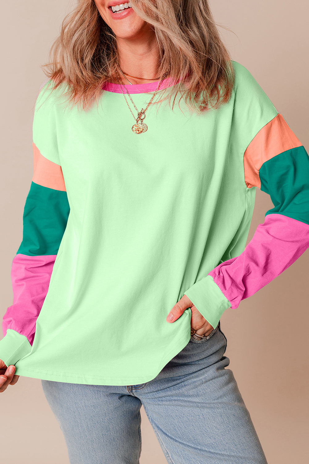 Haut ample a manches longues et patchwork color block