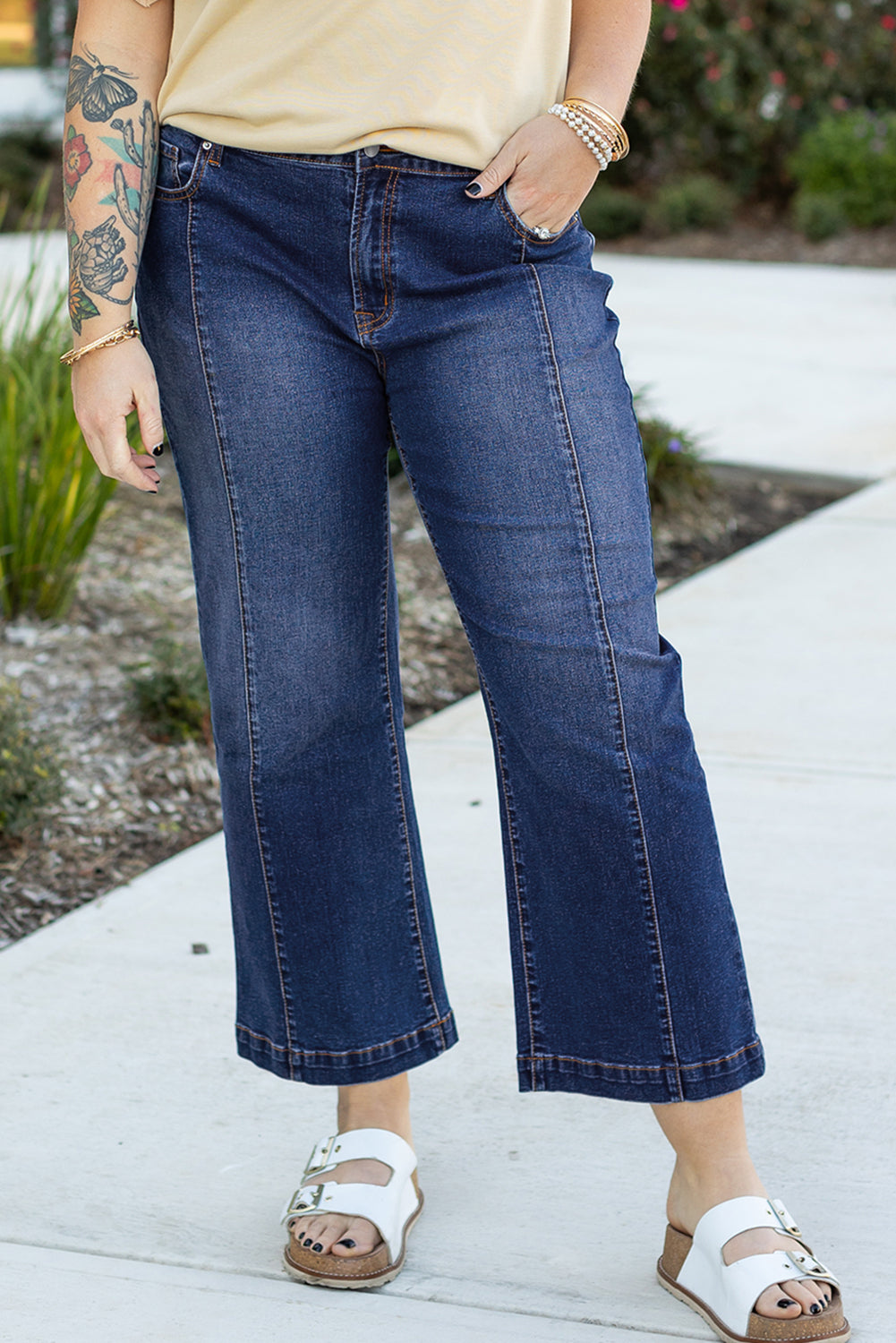 Jean Taille Haute Coutures Larges de Grande Taille