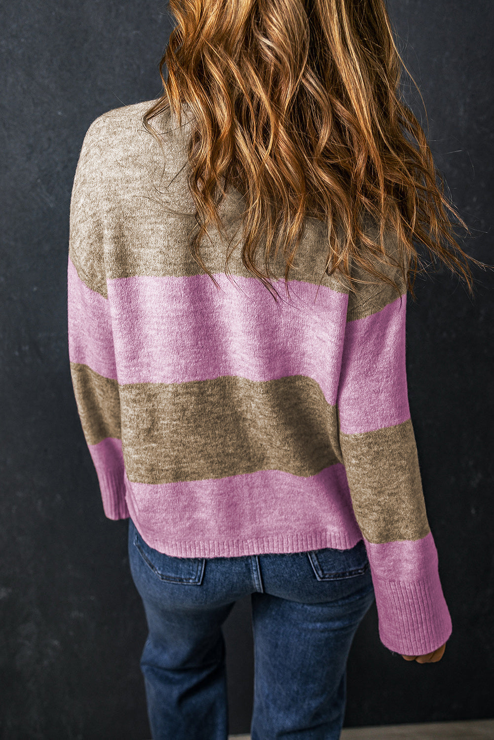 Pull color block à manches larges et col rond