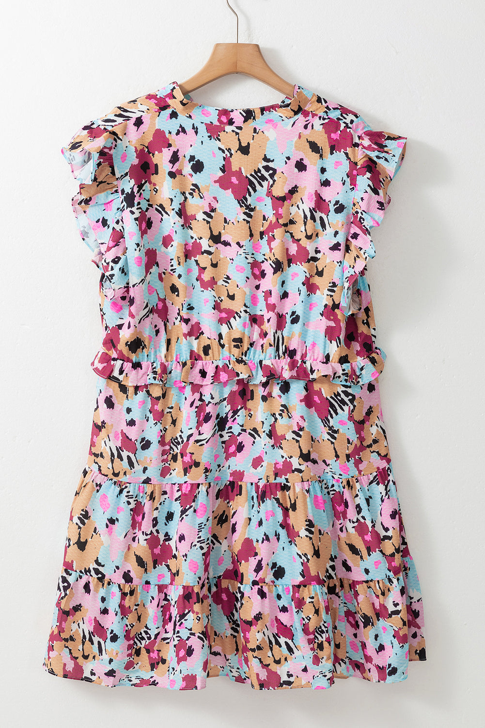 Mini-Robe Florale à Volants et Mancherons Grande Taille