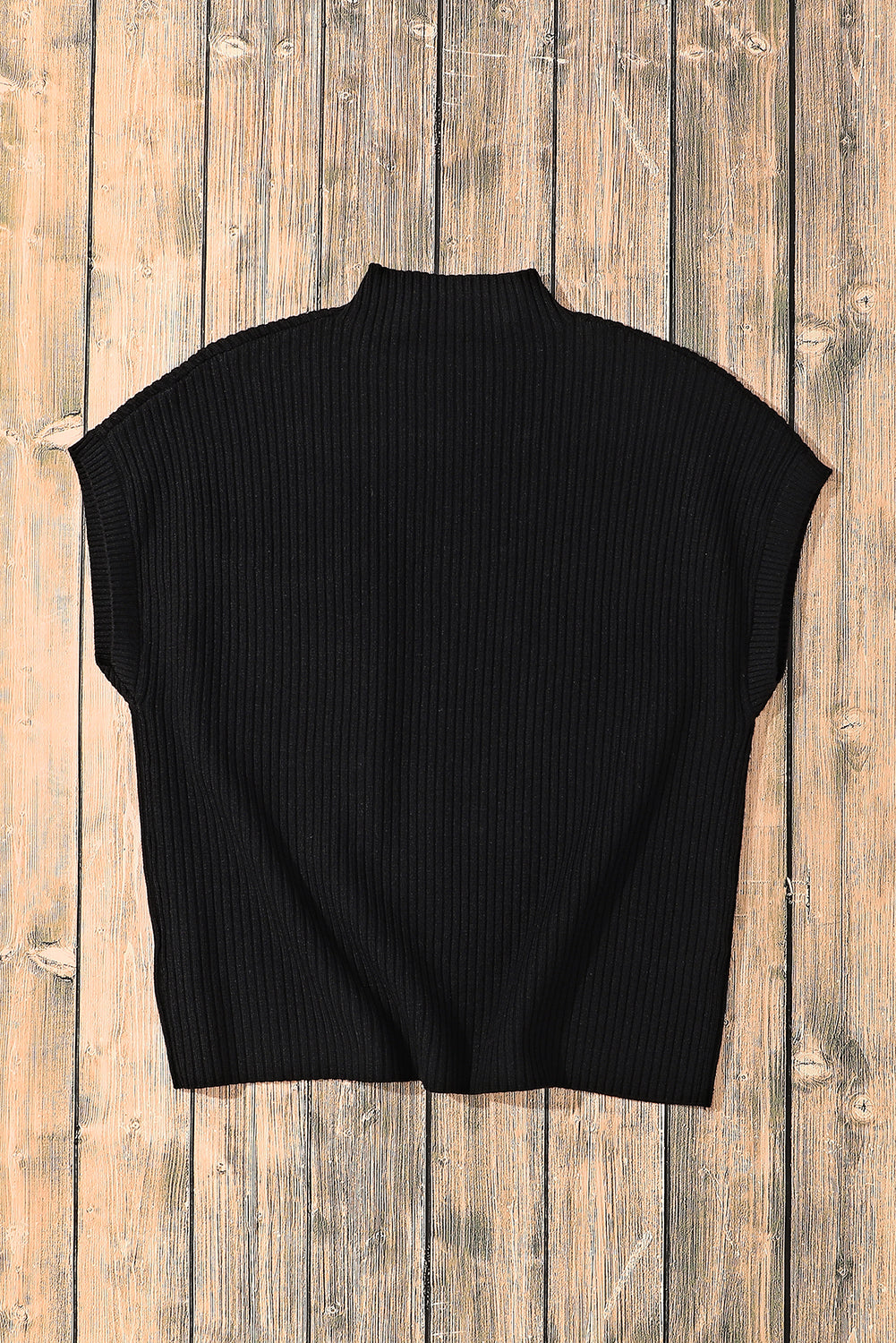 Pull a manches courtes en tricot côtelé avec poche plaquée