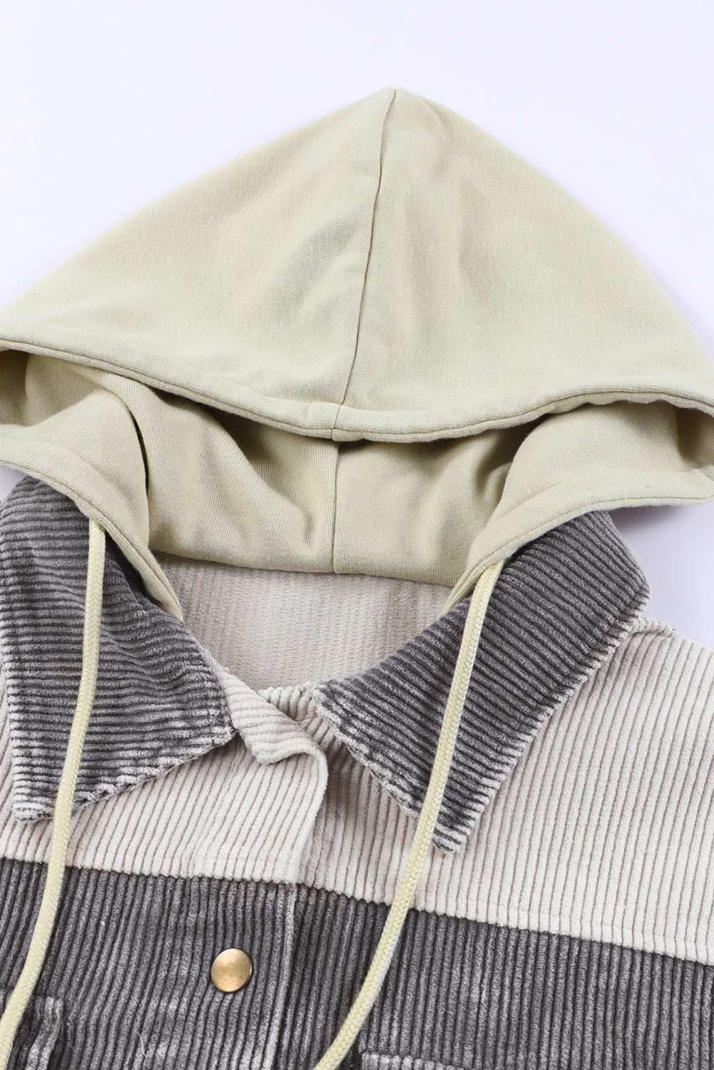 Veste grise a capuche boutonnée en velours côtelé color block