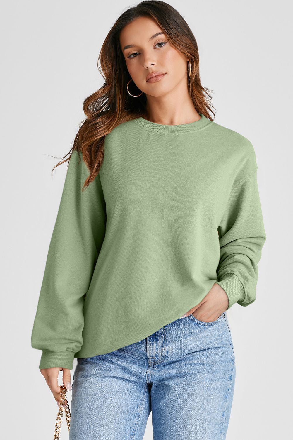 Sweat-shirt uni a col rond et épaules tombantes