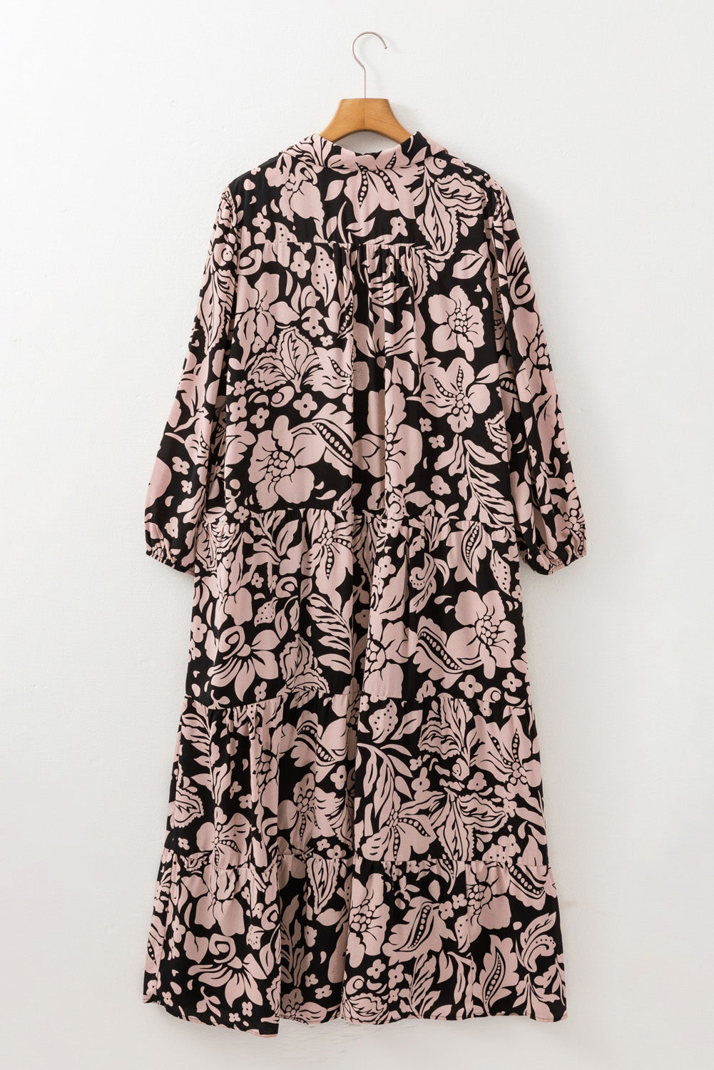 Robe Longue a Col Imprimé Floral et Manches Bouffantes de Grande Taille