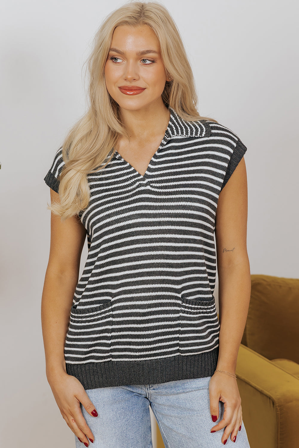 Gilet pull a col en V avec poches