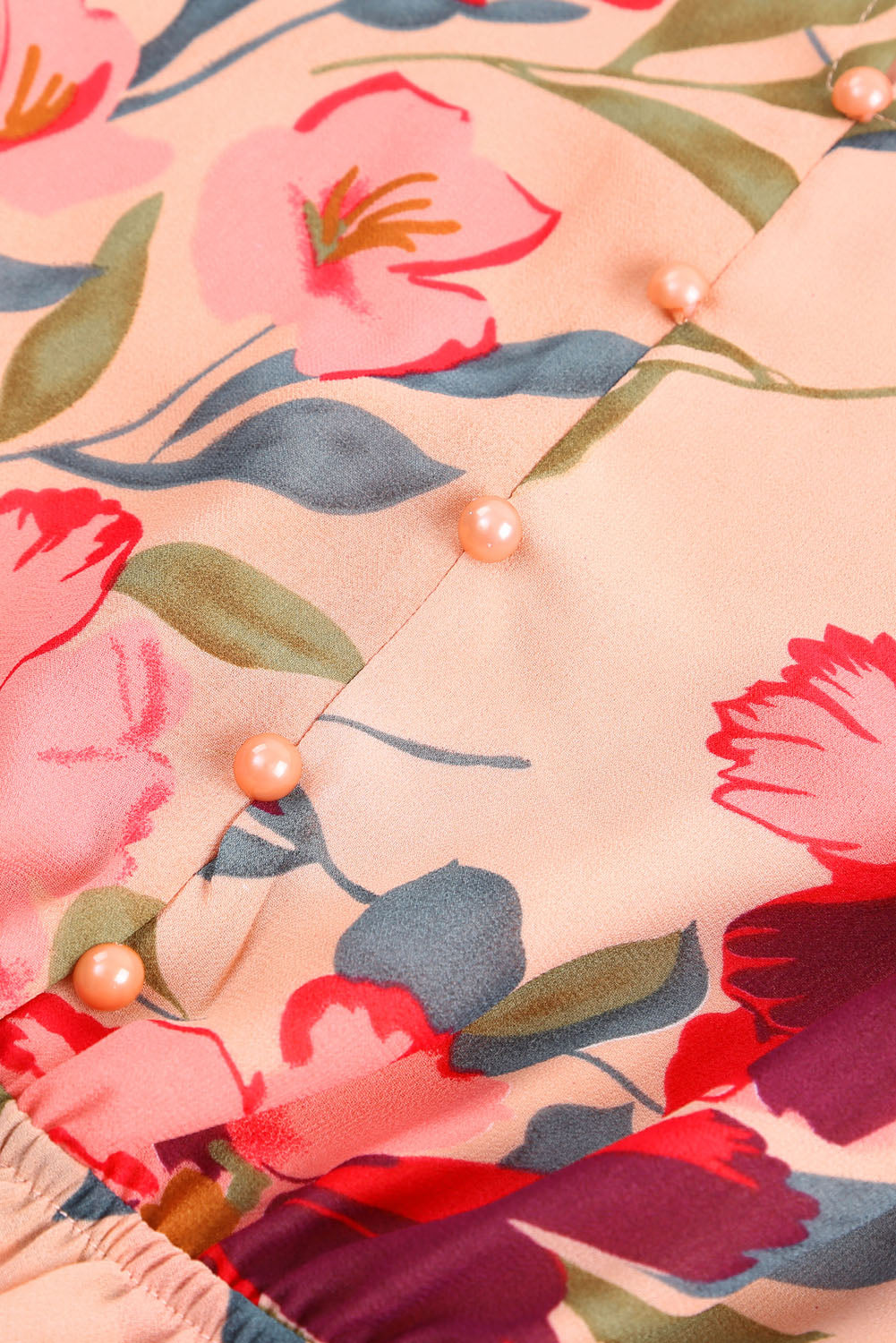 Robe florale à manches longues et col à volants rouge ardent avec volant