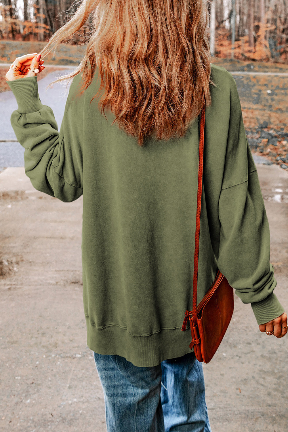 Sweat-shirt surdimensionné à épaules tombantes et bordure côtelée