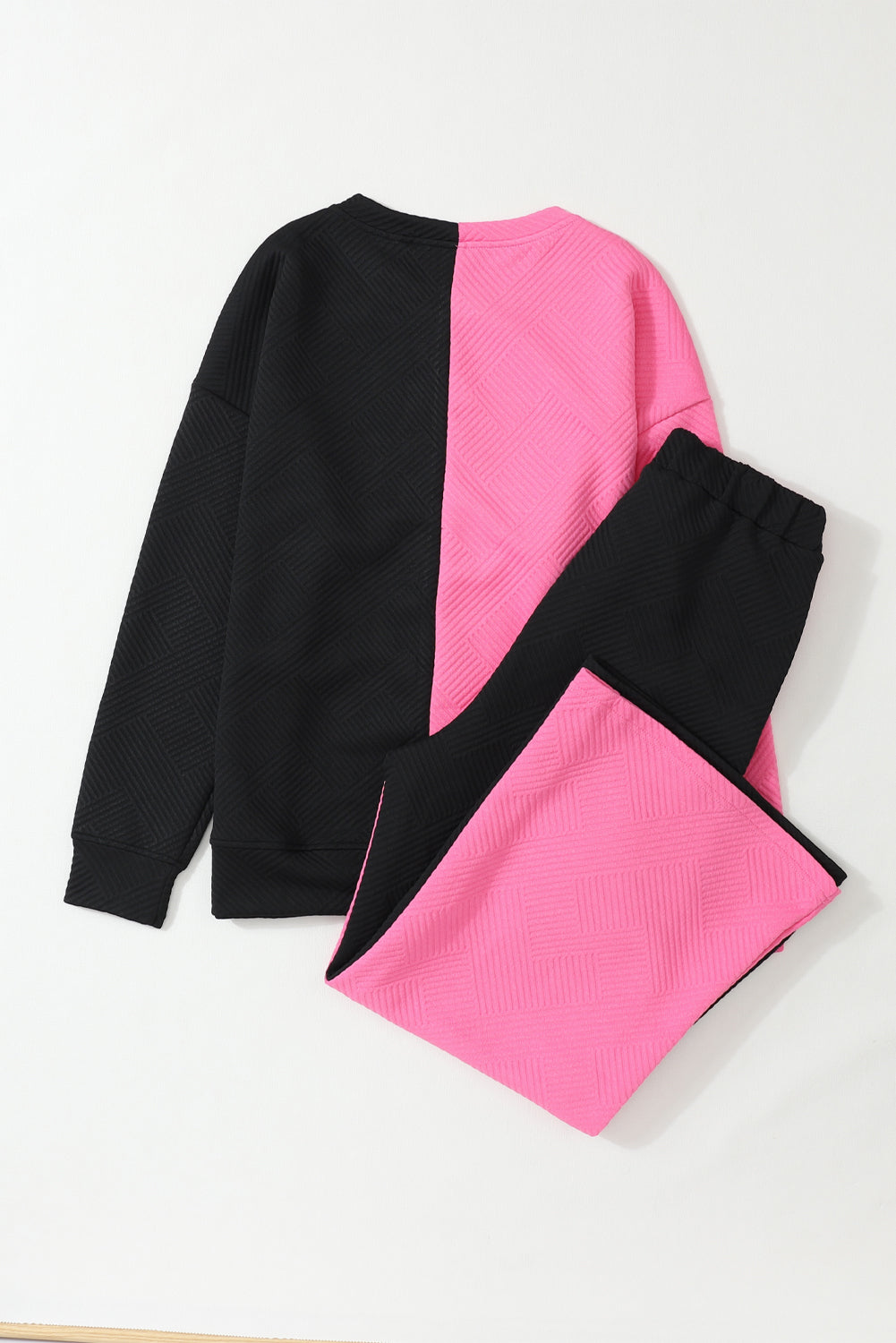 Tenue 2 pièces décontractée texturée à blocs de couleurs contrastées