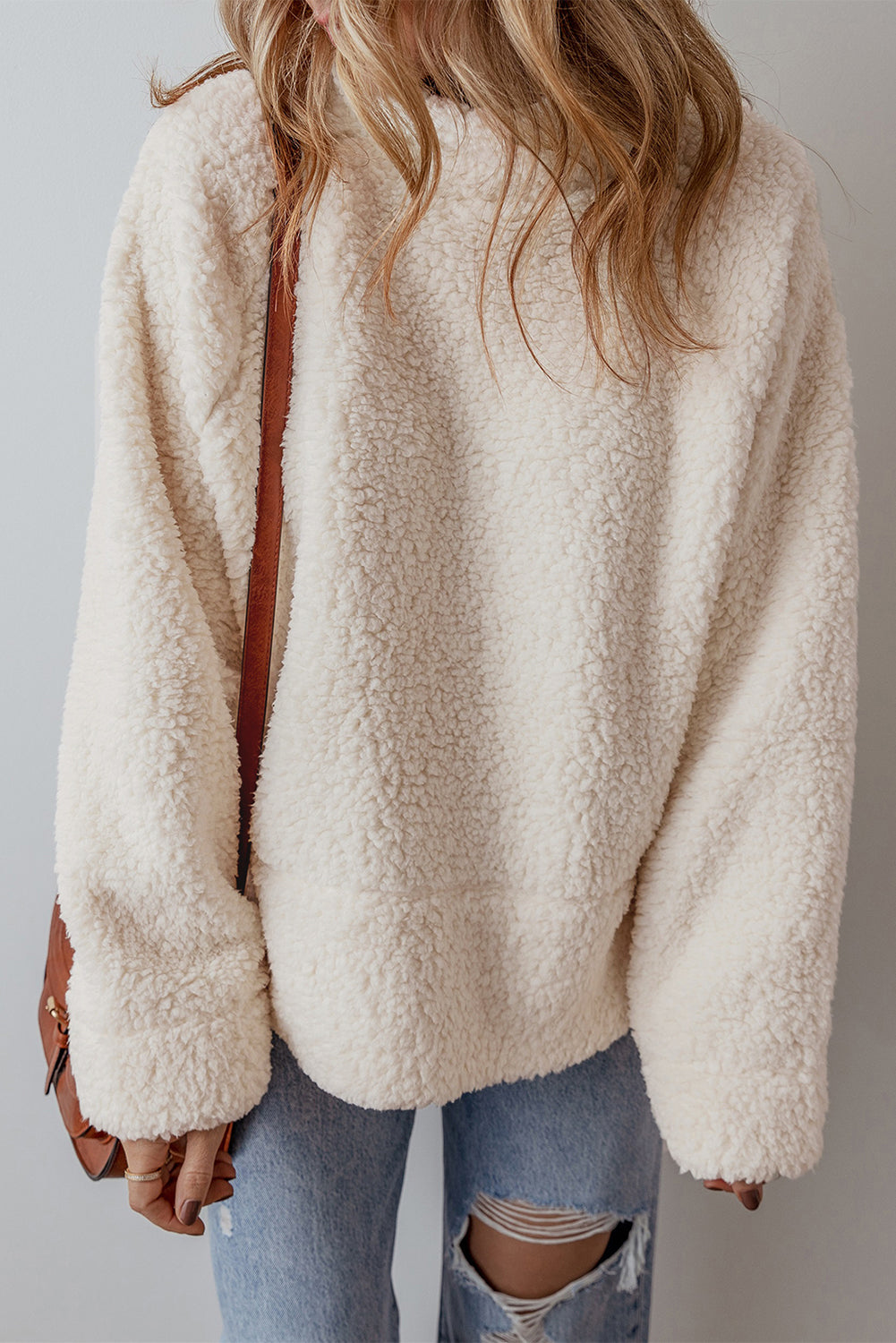 Sweat-shirt en molleton uni a col haut et épaules tombantes