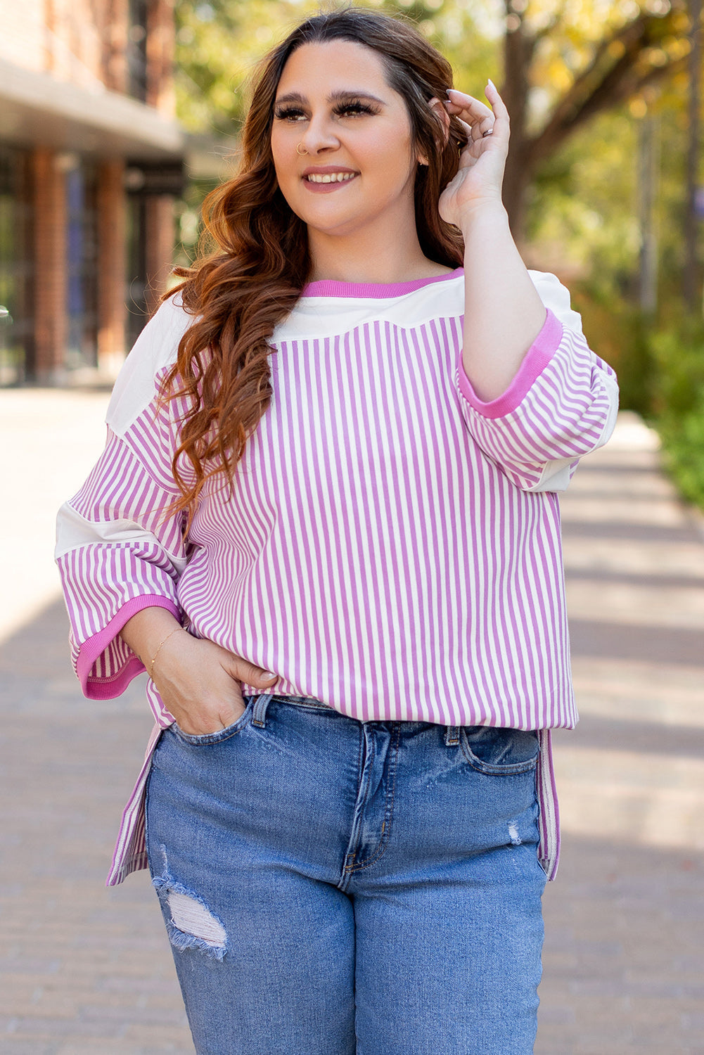 T-shirt Patchwork a Manches Bracelet Grande Taille