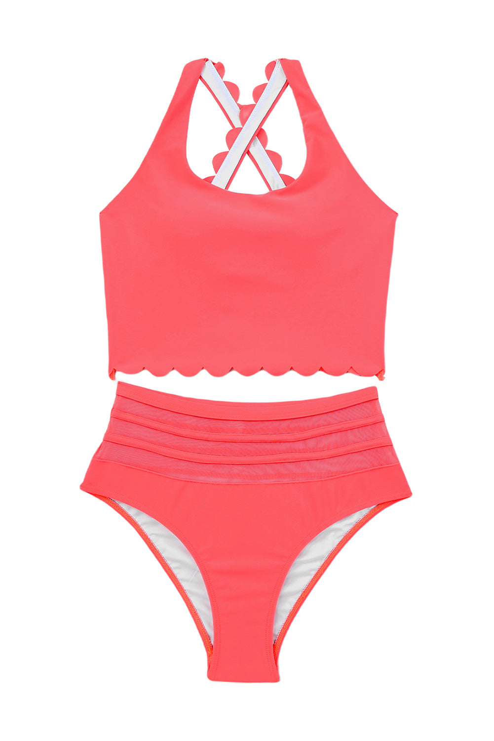 Bikini festonné croisé taille haute