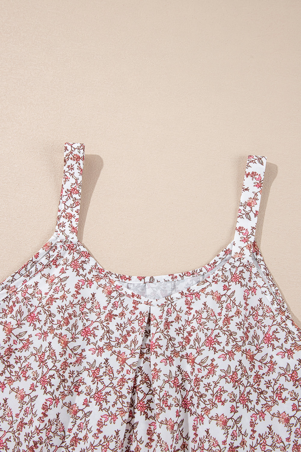 Gilet plissé à col en U et motif floral bohème