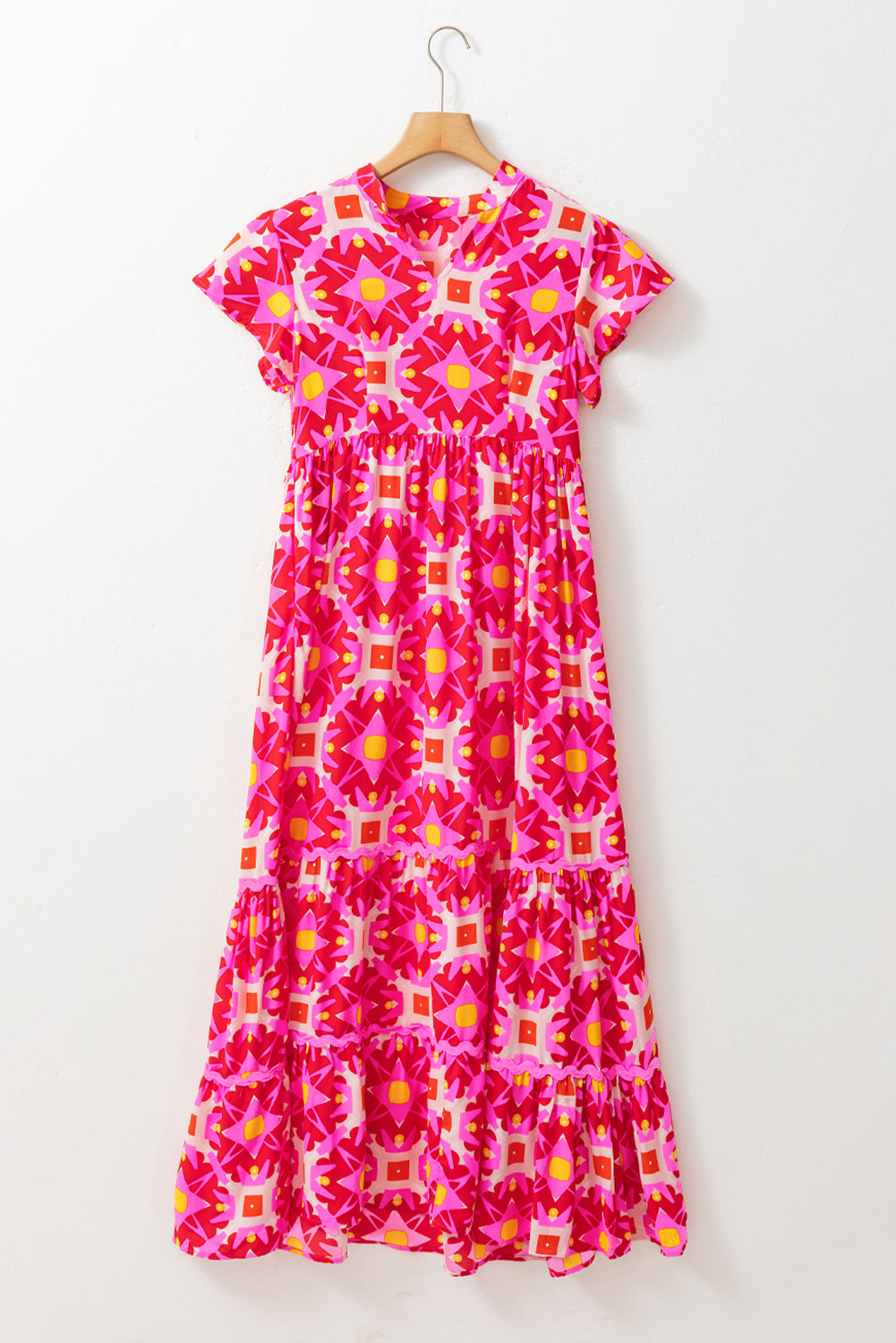 Robe longue a col en V et imprimé géométrique