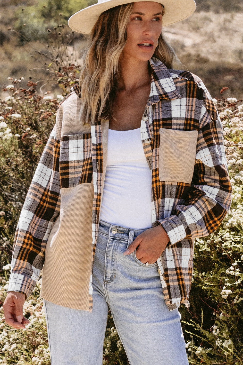 Veste patchwork a carreaux en tricot thermique