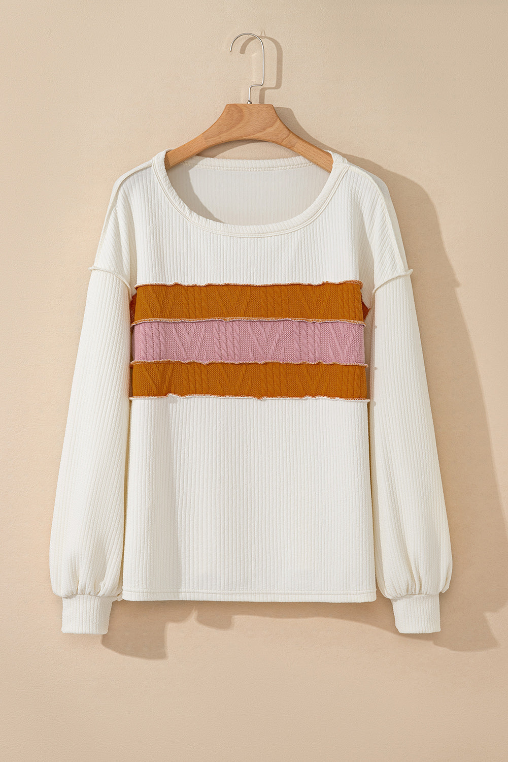 Haut a manches tombantes en tricot patchwork a coutures apparentes