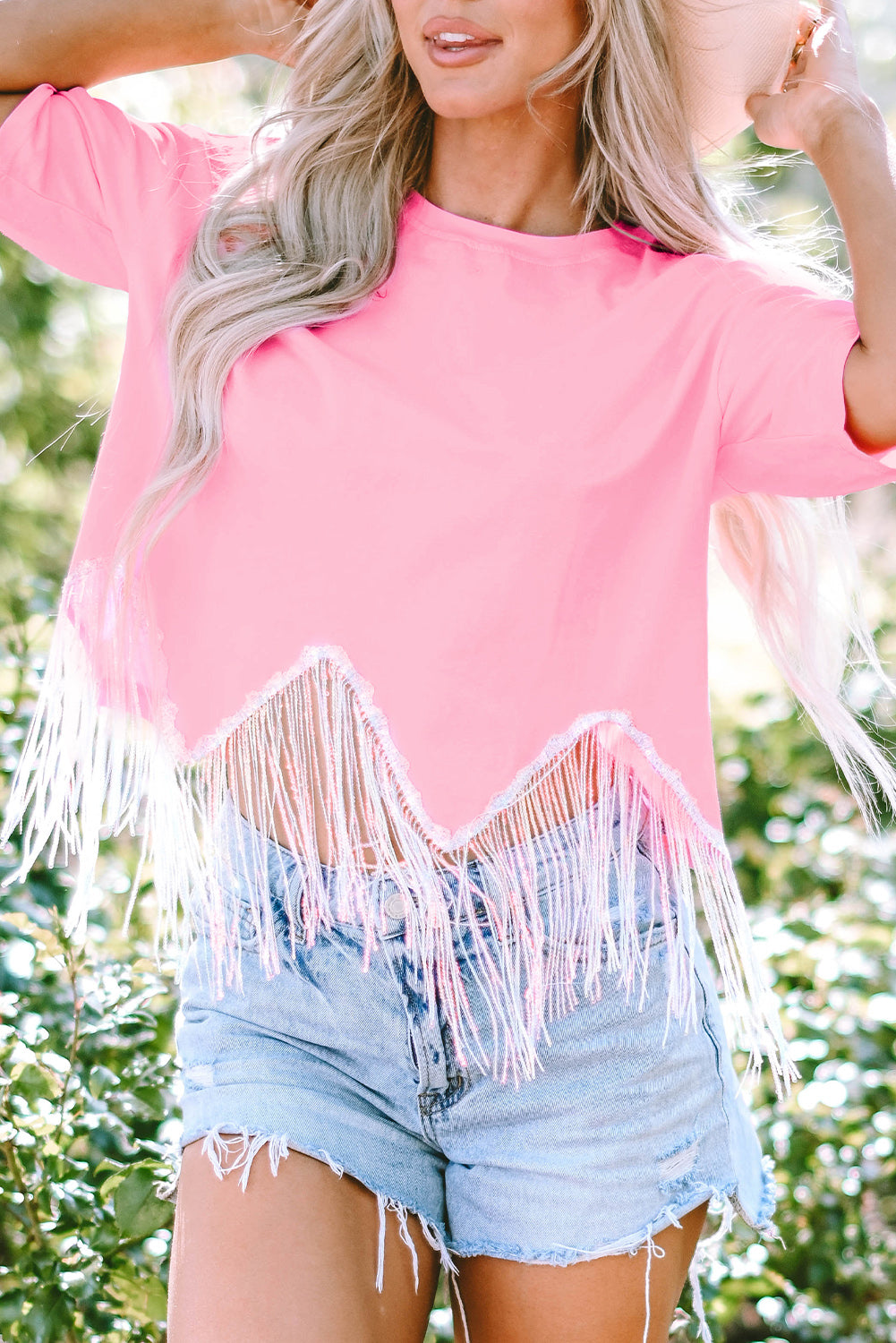 T-shirt court a sequins et franges