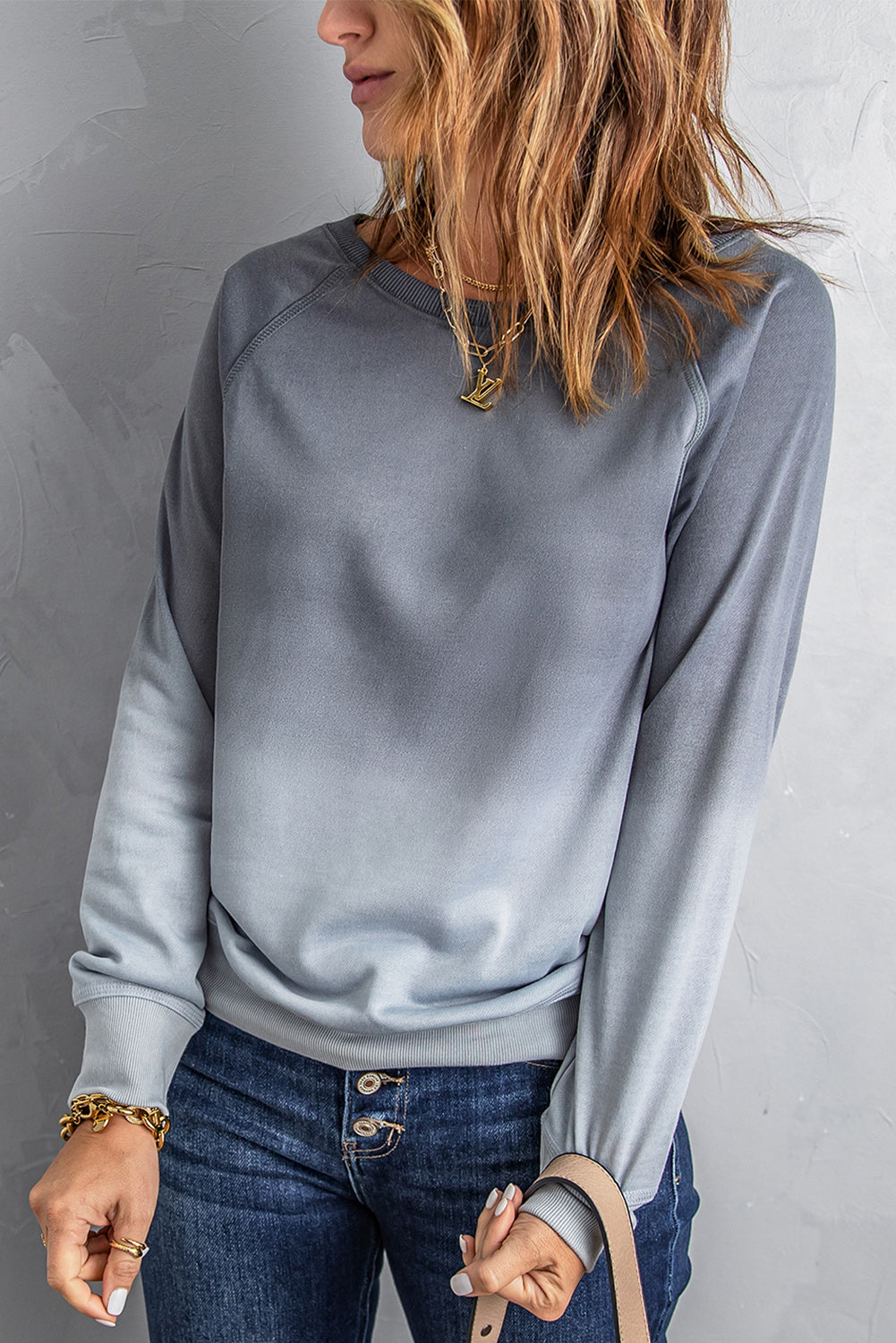 Sweat-shirt à manches longues et col rond ombré