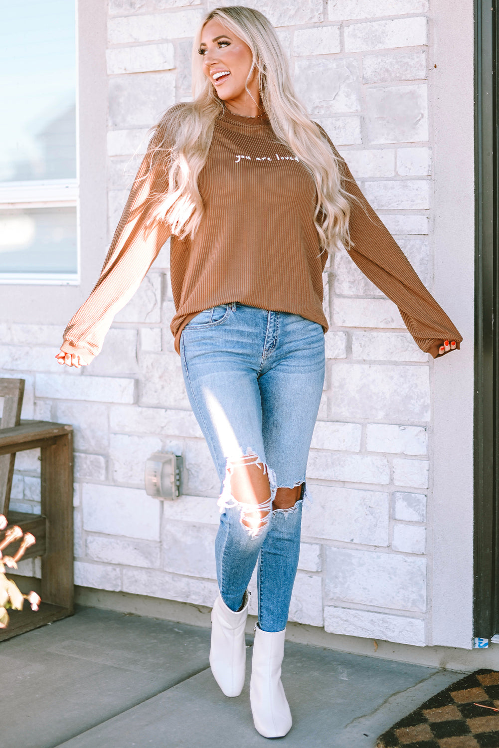 Sweat-shirt en velours côtelé imprimé You Are Loved