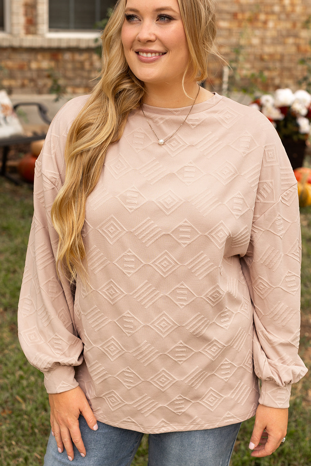 Sweat-shirt texturé a épaules tombantes et col rond de grande taille