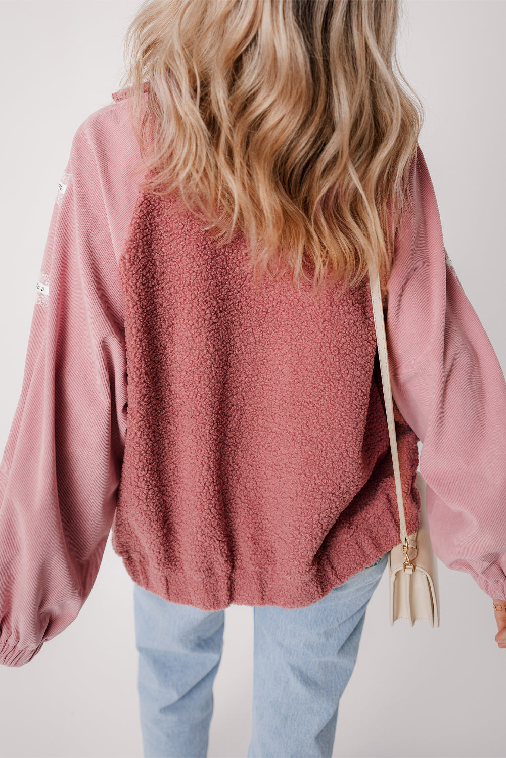 Veste zippée en sherpa patchwork en dentelle avec poignets élastiques