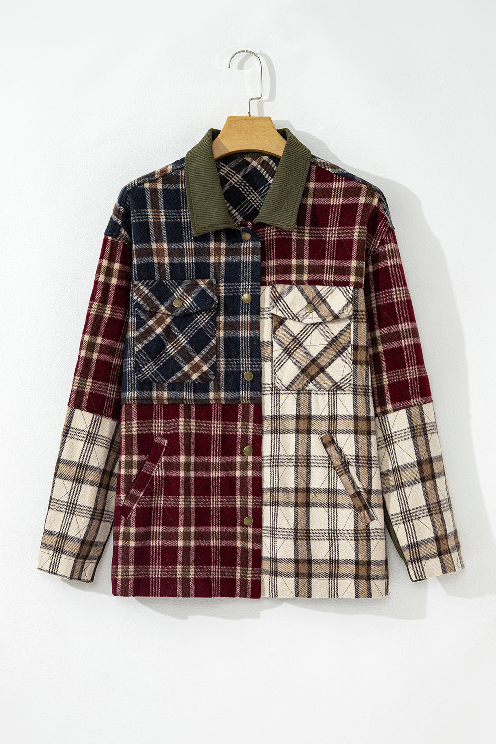 Veste rétro à carreaux mélangés et patchwork