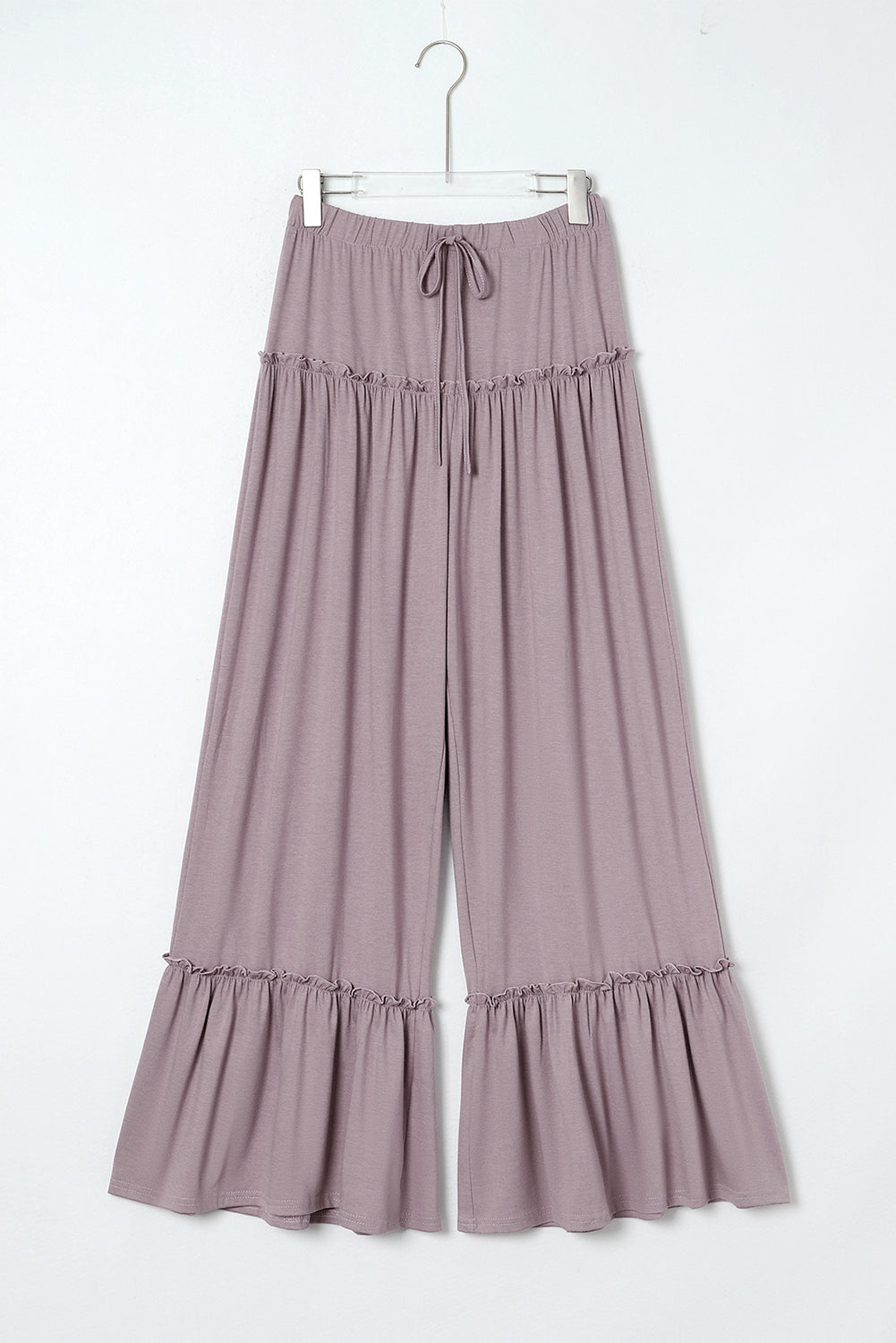 Pantalon large taille haute avec cordon de serrage et volants