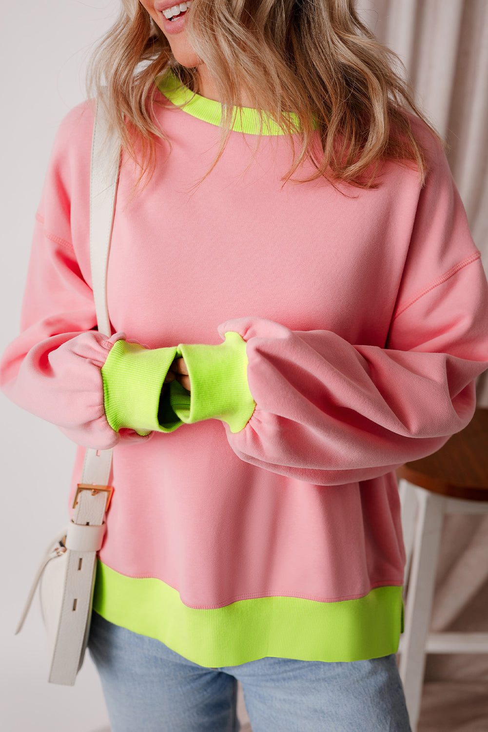 Sweat-shirt color block à manches bulles