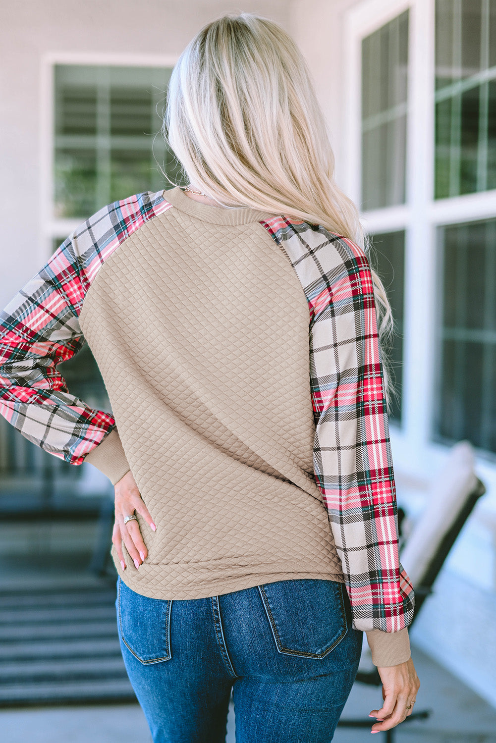 Sweat-shirt à carreaux et manches raglan