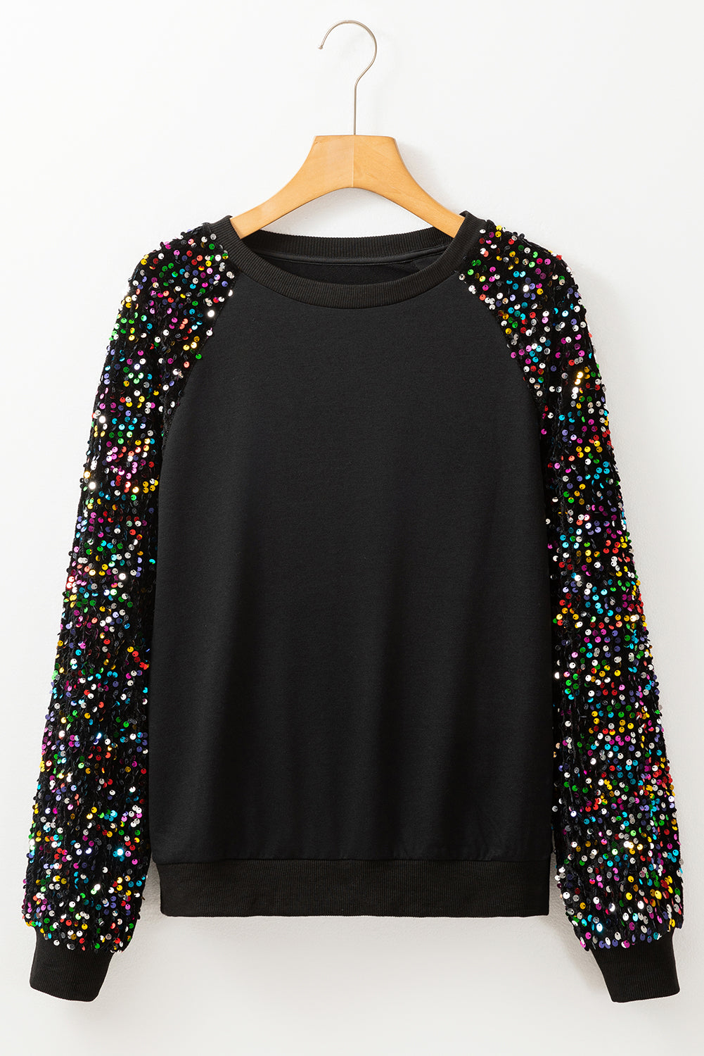 Sweat-shirt à col rond et manches raglan à sequins
