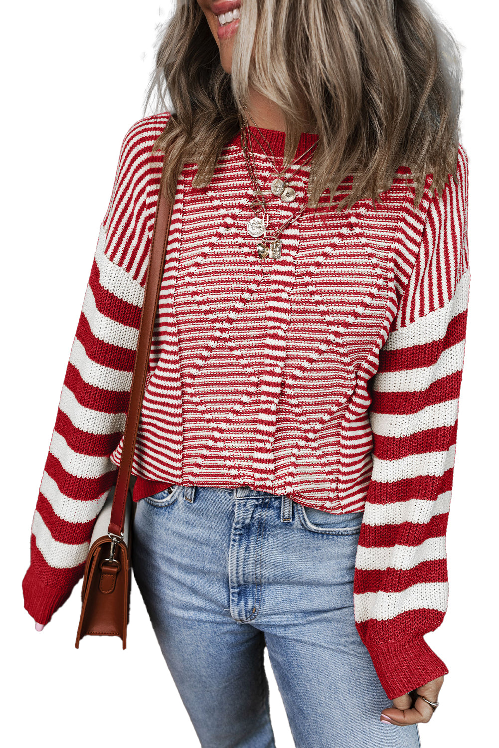 Pull texturé géométrique à épaules tombantes