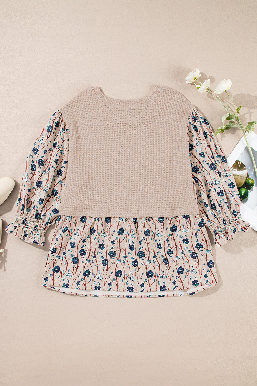 Haut de Grande Taille en Faux Deux Pièces en Maille Patchwork a Imprimé Floral