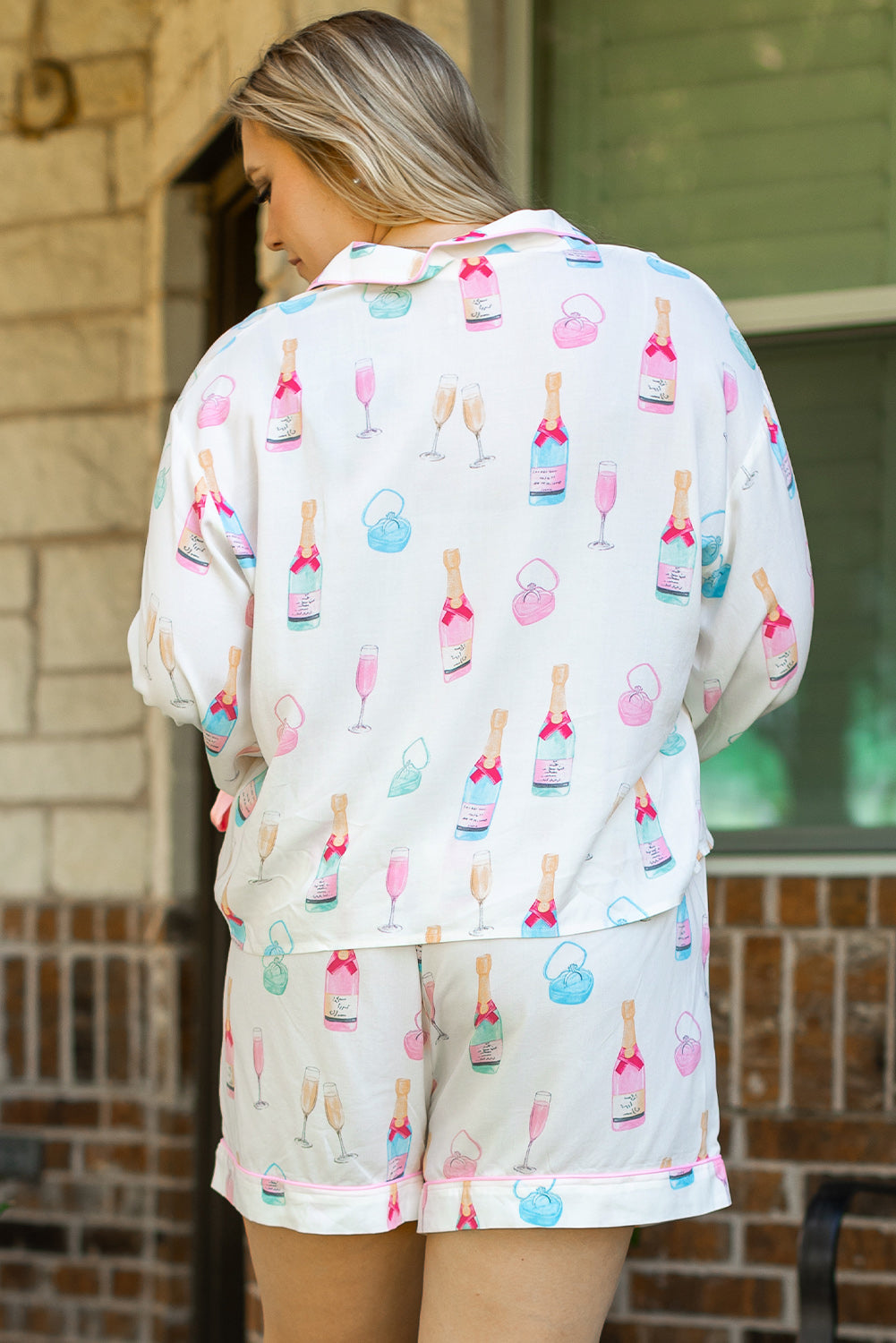 Ensemble de Pyjama a Noeud Papillon Imprimé Verre a Vin de Grande Taille