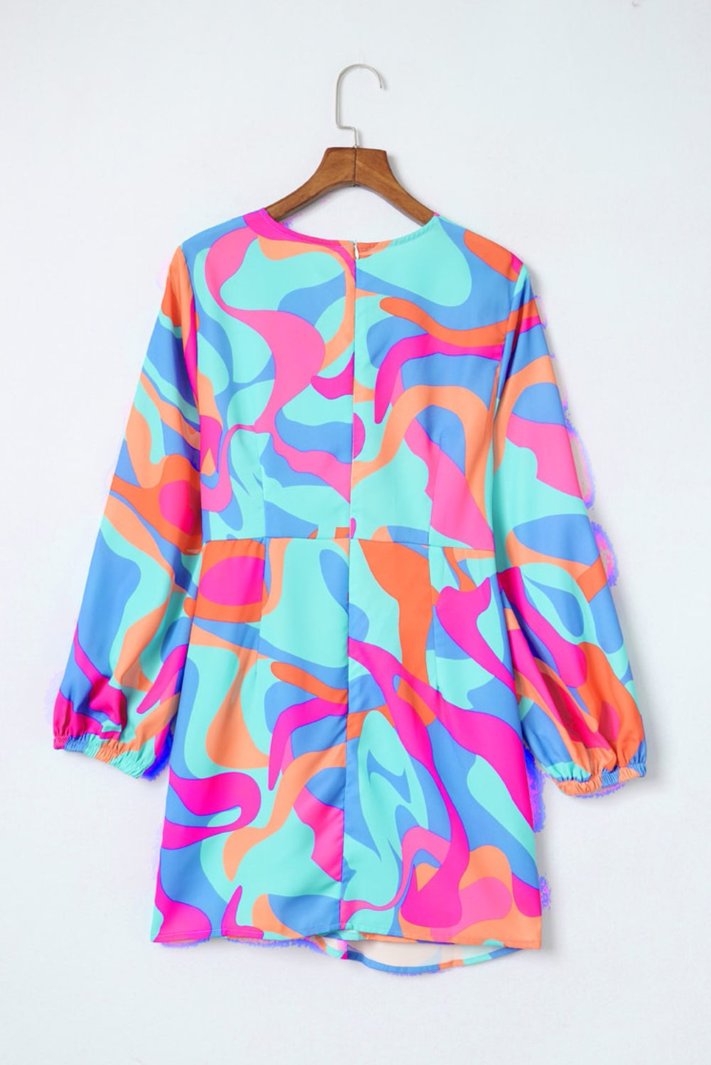 Robe cache-coeur à imprimé abstrait col en V manches bouffantes