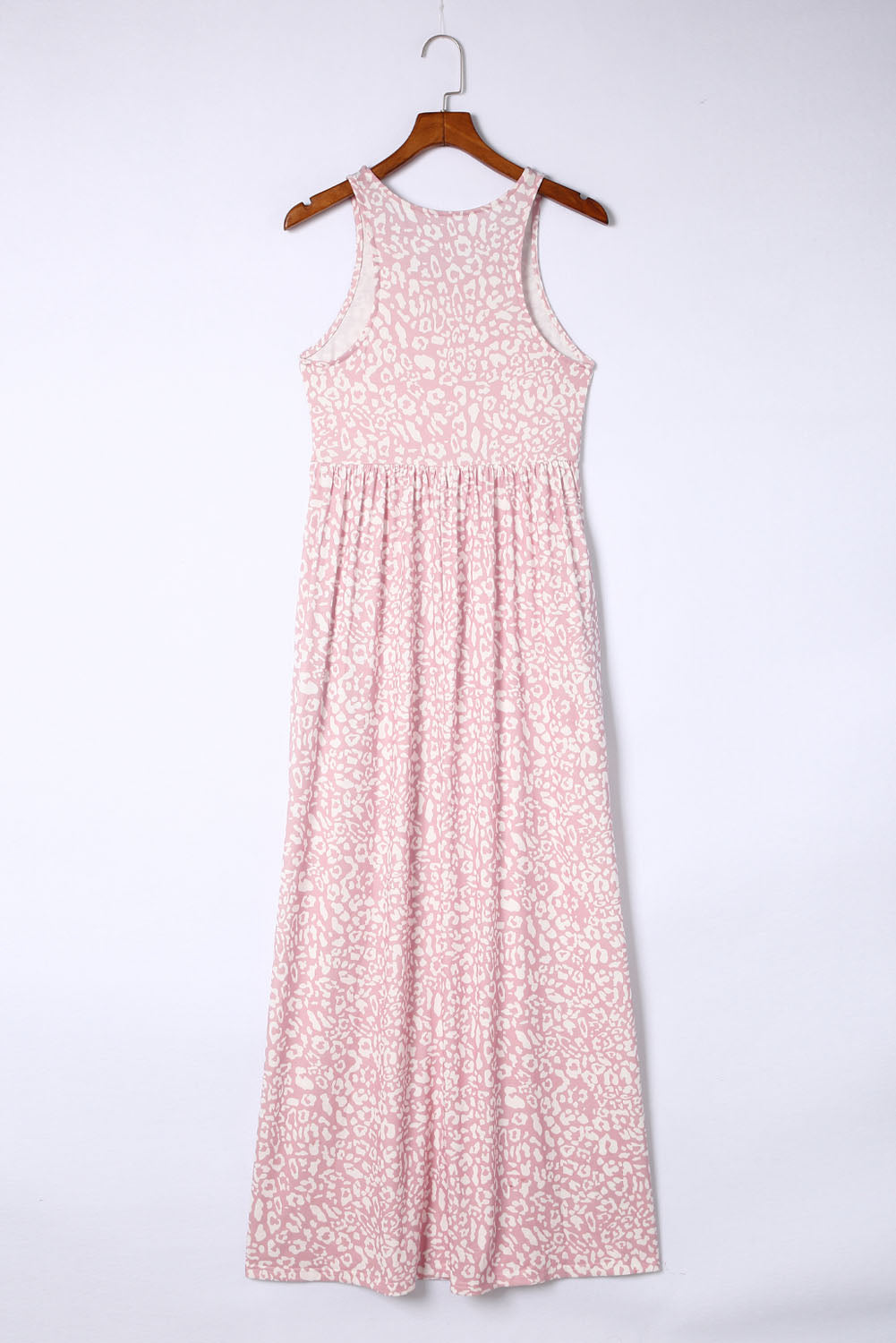 Robe longue sans manches à poches et imprimé léopard