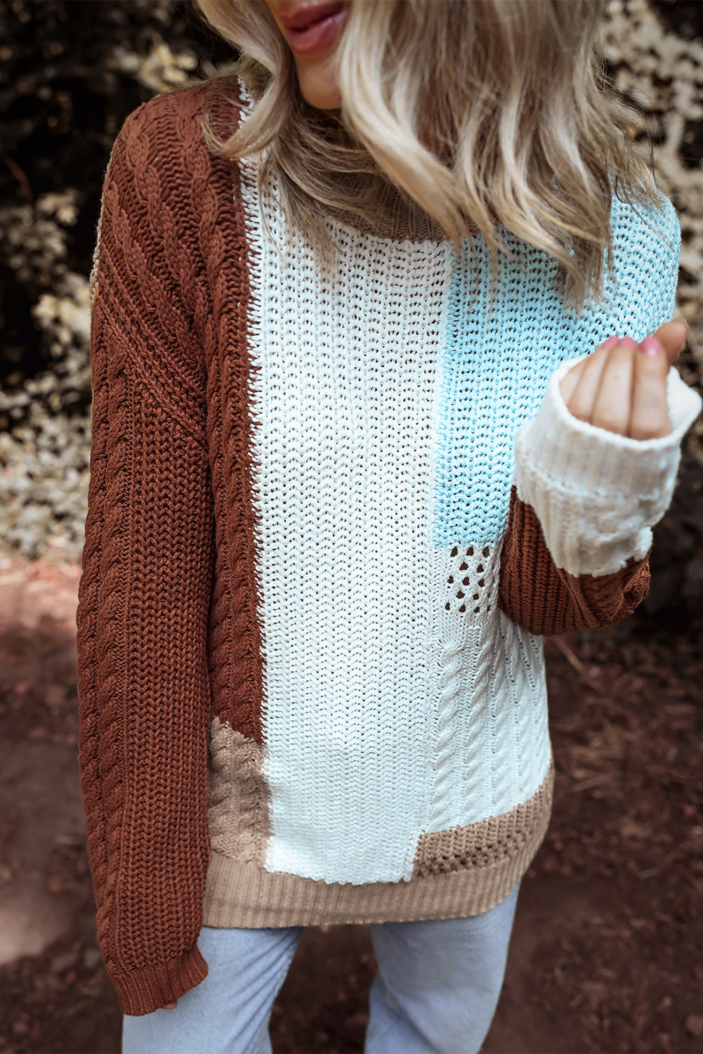Pull patchwork en tricot texturé mélangé