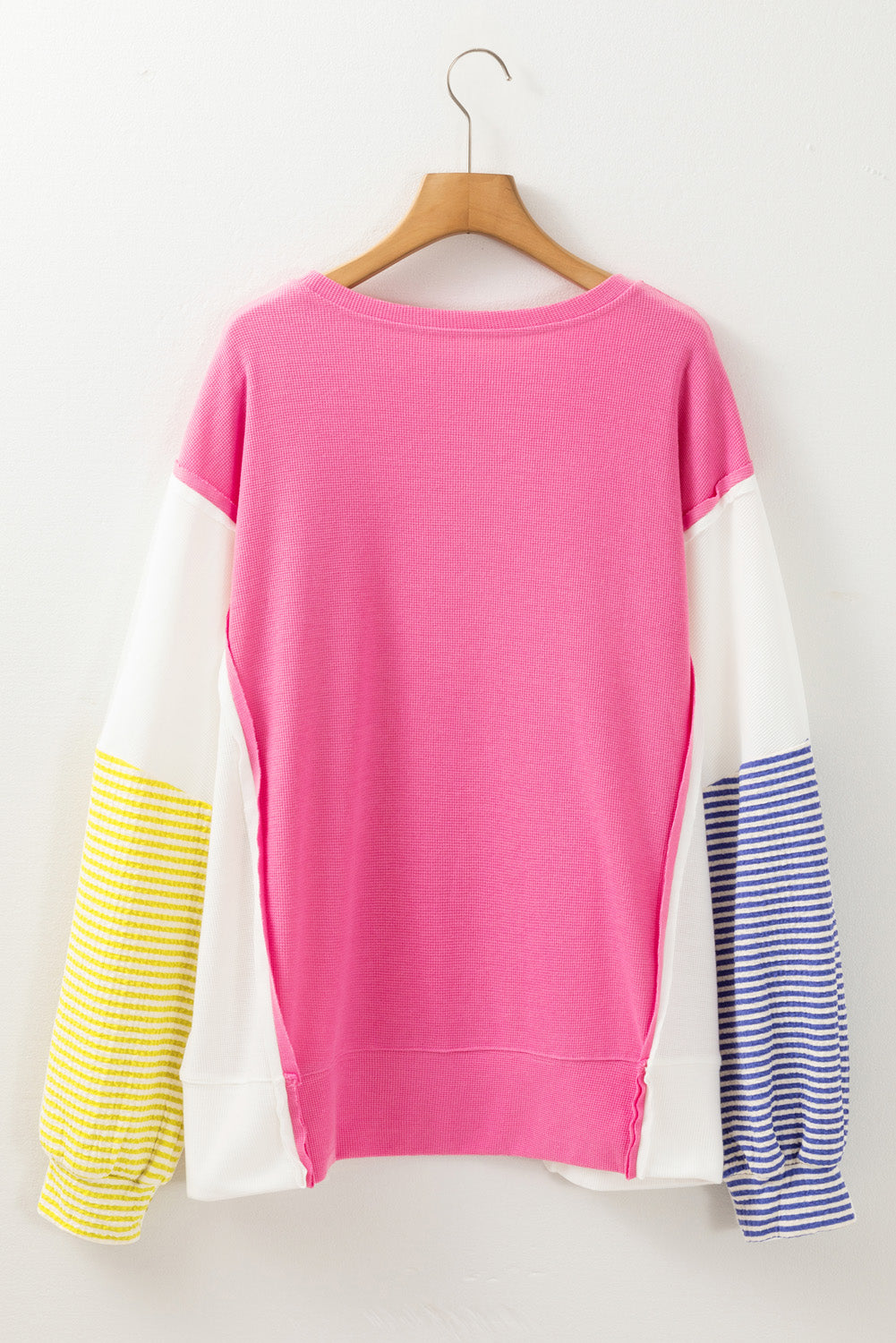 Haut Grande Taille a Rayures Colorblock Patchwork a Manches Bouffantes et Fentes