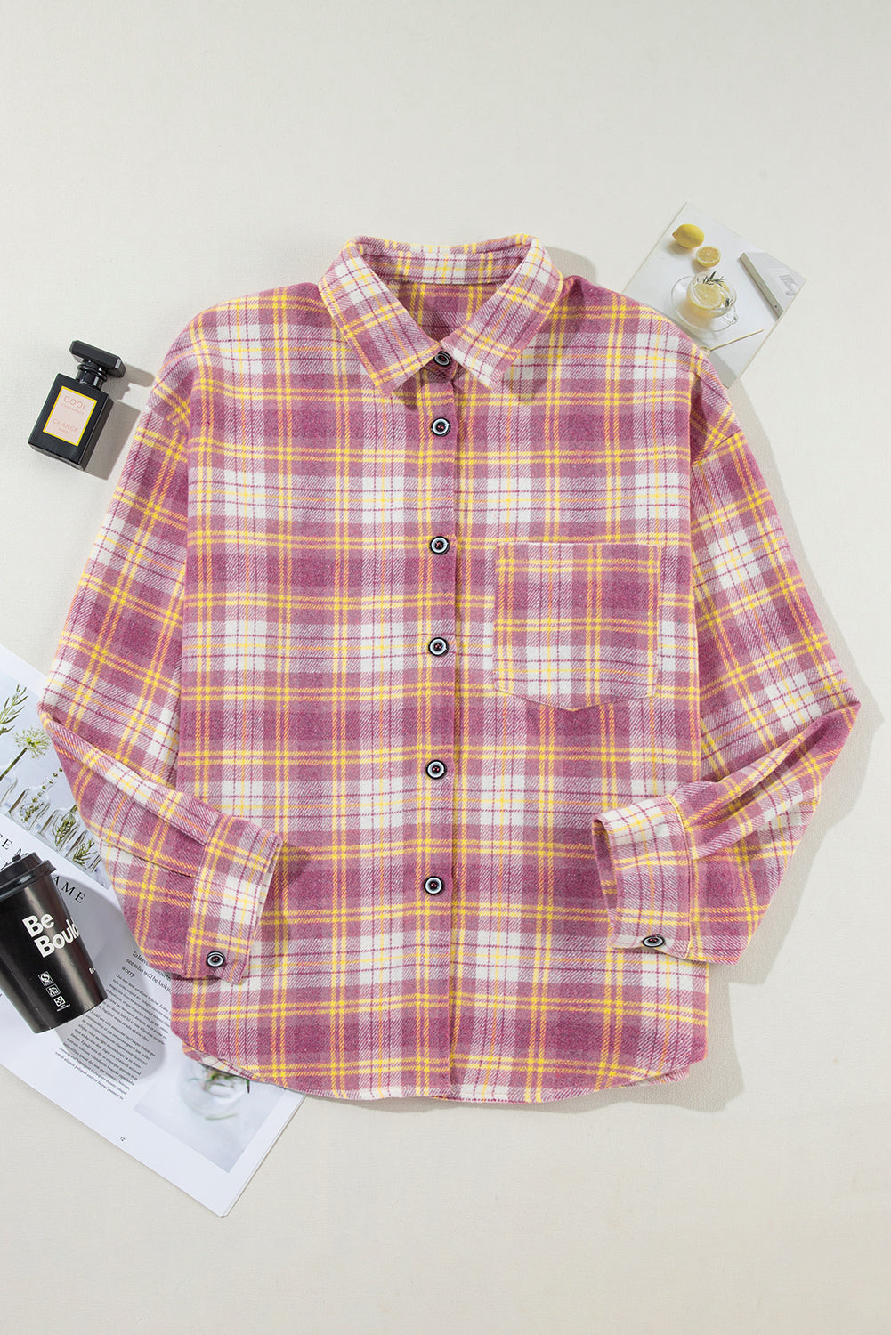 Veste à manches longues et poche poitrine imprimée à carreaux