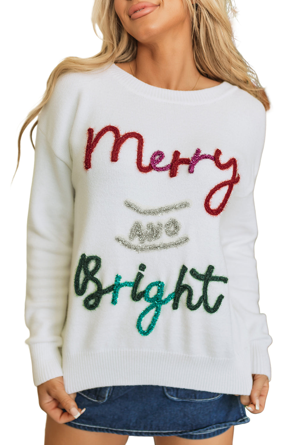 Pull de Noël graphique joyeux et lumineux Tinsel